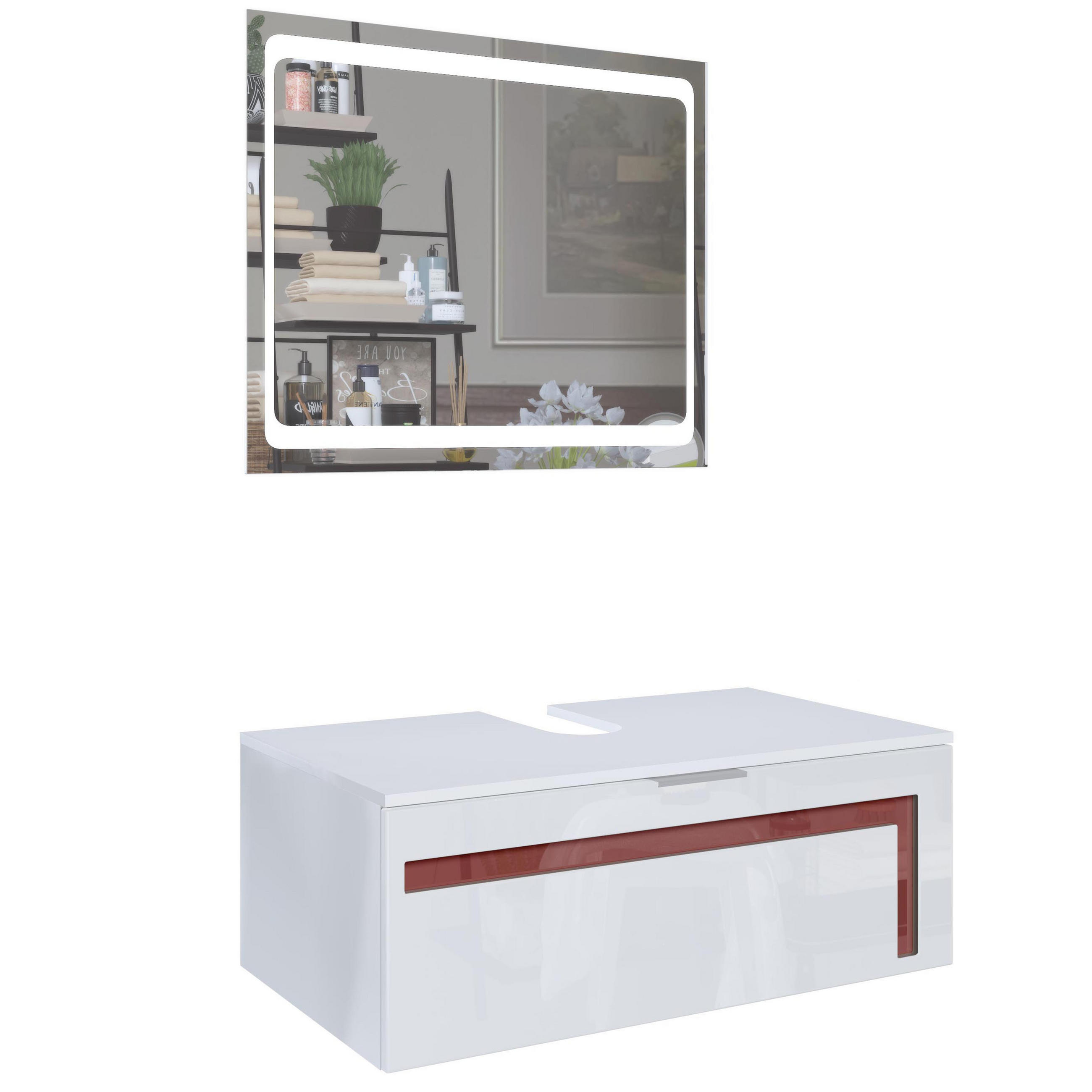 WASCHBECKENUNTERSCHRANK Aloha Absetzungen in Bordeaux Hochglanz - Bordeaux, Holzwerkstoff (96/36/51cm) - Vladon