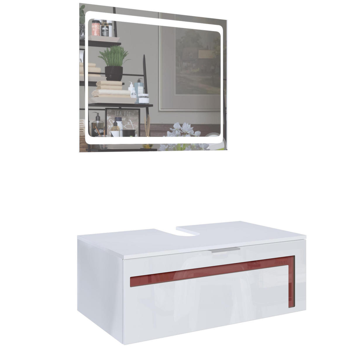 WASCHBECKENUNTERSCHRANK Aloha Absetzungen in Bordeaux Hochglanz - Bordeaux, Holzwerkstoff (96/36/51cm) - Vladon