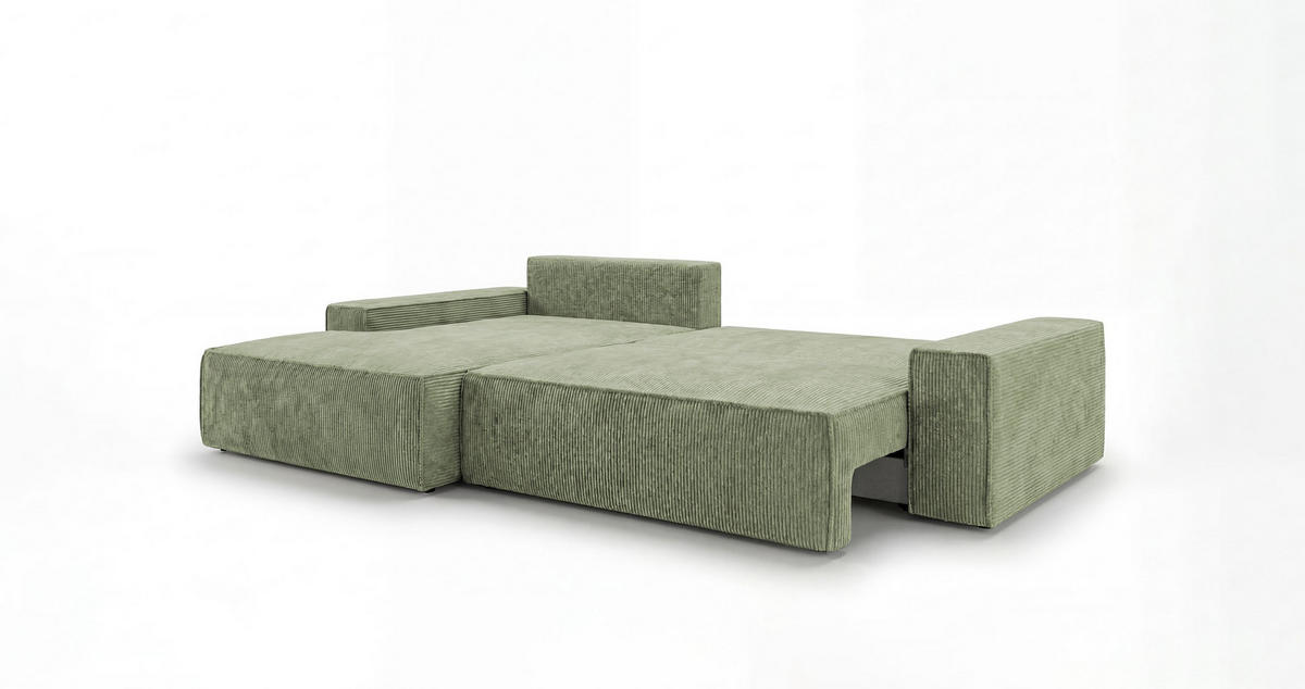 ROHOVÁ pohovka VERONA levá světle zelená manšestr Poso 47 - funkce spaní, úložný prostor - světle zelená, textil (280/185cm) - Cornero