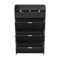 SCHUHSCHRANK im modernen Design - Kompakter Kipp-Schuhkipper mit Schubladen & 3 Klappen - Schwarz - Schwarz, Holzwerkstoff (24.2/133.5/77.1cm) - DELFA