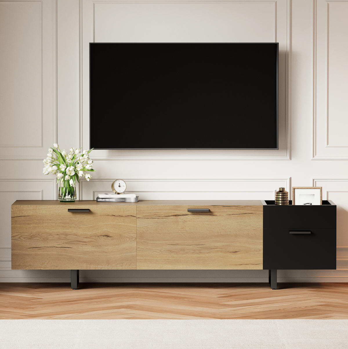 TV-SCHRANK mit Schubladen 180 x 38 x 49 cm Holzoptik Schwarz - Schwarz, Holz (38/49/180cm) - Beauniv