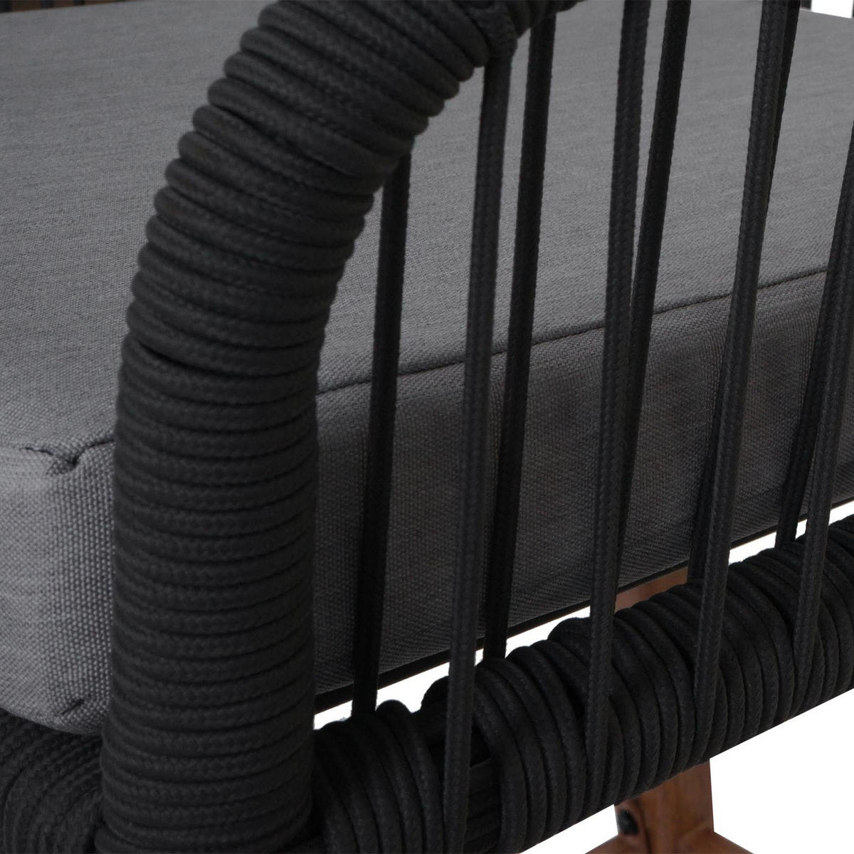 GARTENSTUHL 2er-Set HxBxT 92x51x53cm Sitzhöhe 76cm Anthrazit Kissen Hellgrau Seilgeflecht Metall Holz-Optik - Anthrazit, Metall (51/92/53cm) - PROREGAL