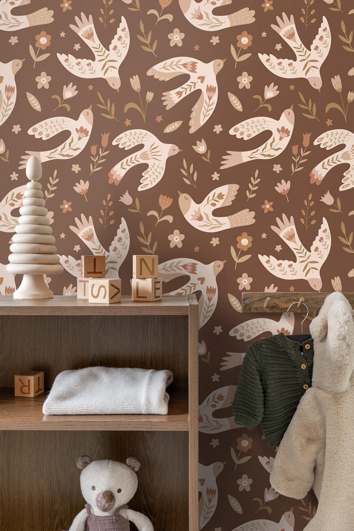 TAPETE Blumen und Vögel 50 x 900 cm - Braun, Papier (50/0.1cm) - ESTAhome