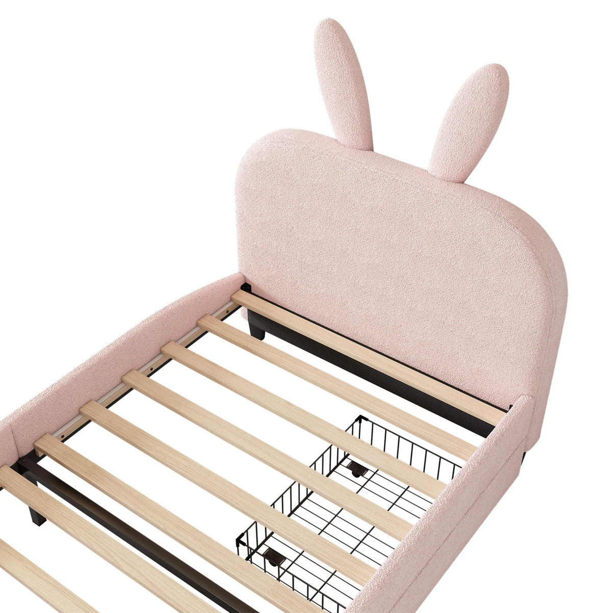 BETT 90/200 cm Rosa aus Plüsch und MDF mit 2 Schubladen - Rosa, Textil (90/200cm) - OKMYHOME