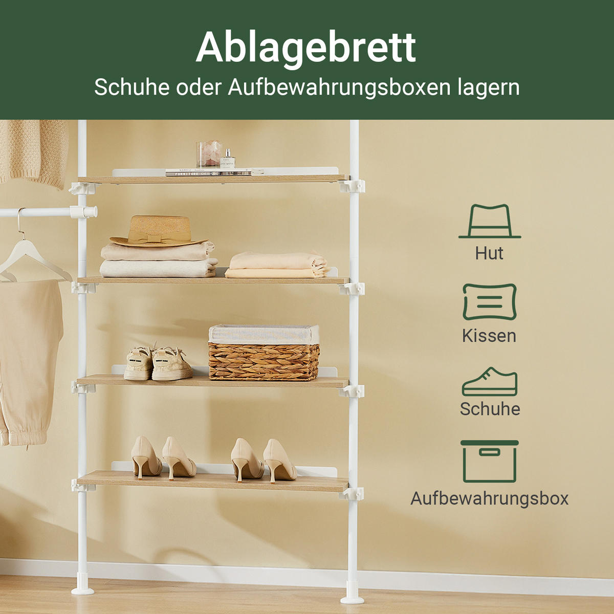 TELESKOP KLEIDERSTÄNDER Weiß-Natur - Weiß/Naturfarben, Kunststoff (198/295/24cm) - SoBuy