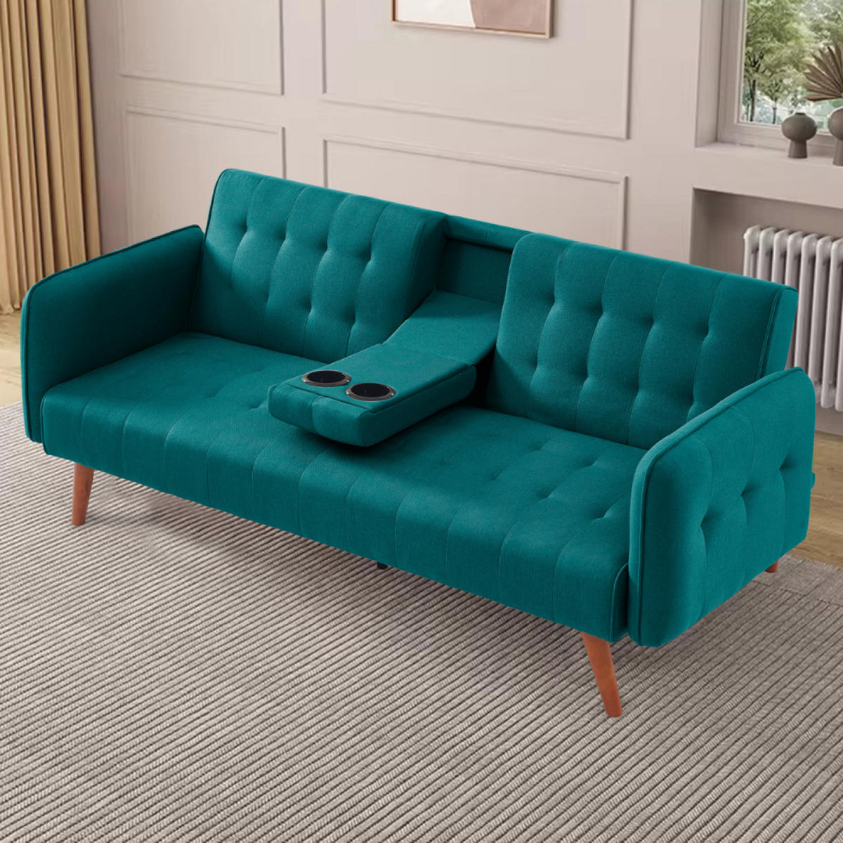 SCHLAFSOFA inverness grün 3-sitzer leinen - Grün, Holz (181/37/97cm) - Concept Usine