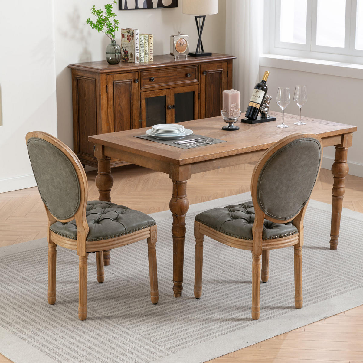 STUHL-SET DE-36374 2 Stück mit Vintage-PU-Lederbezug Olivgrün - Olivgrün, Holz (49/95/59.5cm) - ComfortXL