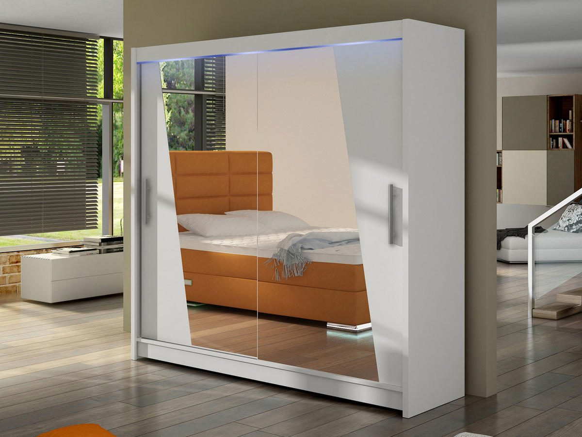 KLEIDERSCHRANK London XIV, mit RGB LED Beleuchtung - Silberfarben/Weiß, Holzwerkstoff/Kunststoff (180/215/58cm) - MIRJAN24
