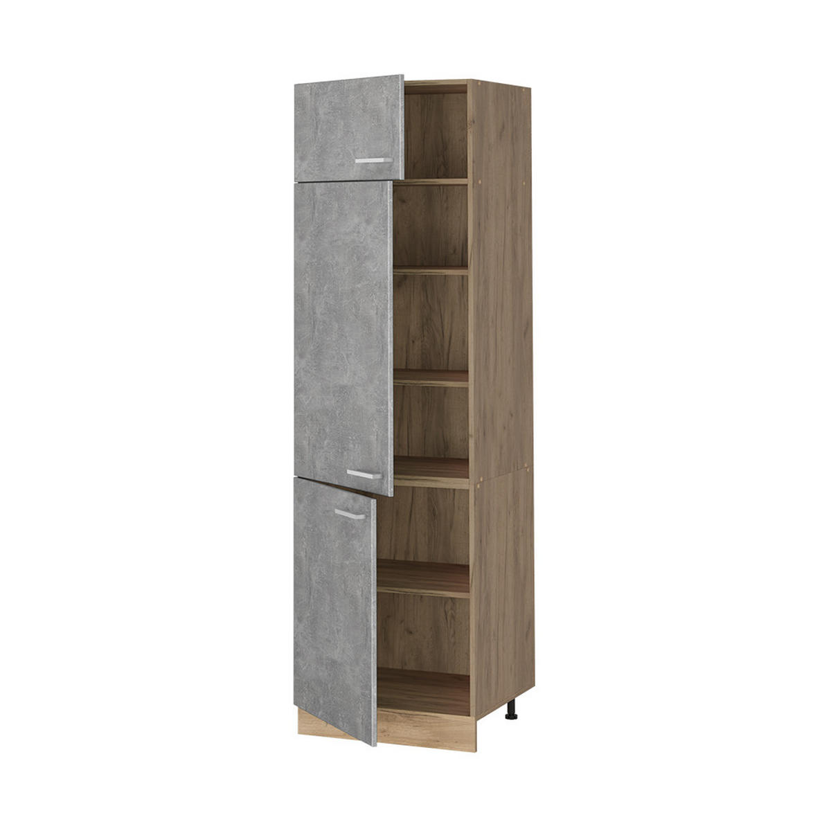 VORRATSSCHRANK R-Line, Beton/Goldkraft Eiche, 60 cm - Honigeiche/Grau, Holzwerkstoff (60/206.8/57.2cm) - Vicco