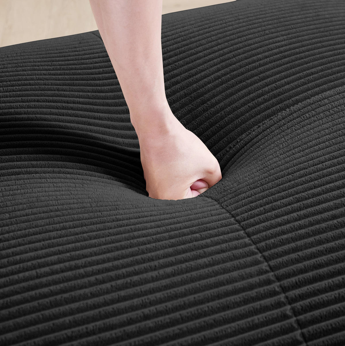 ECKSOFA 388/178/70 cm in Schwarz aus Cord, modular und montagefrei - Schwarz, Textil (178/388cm) - Flora Grace