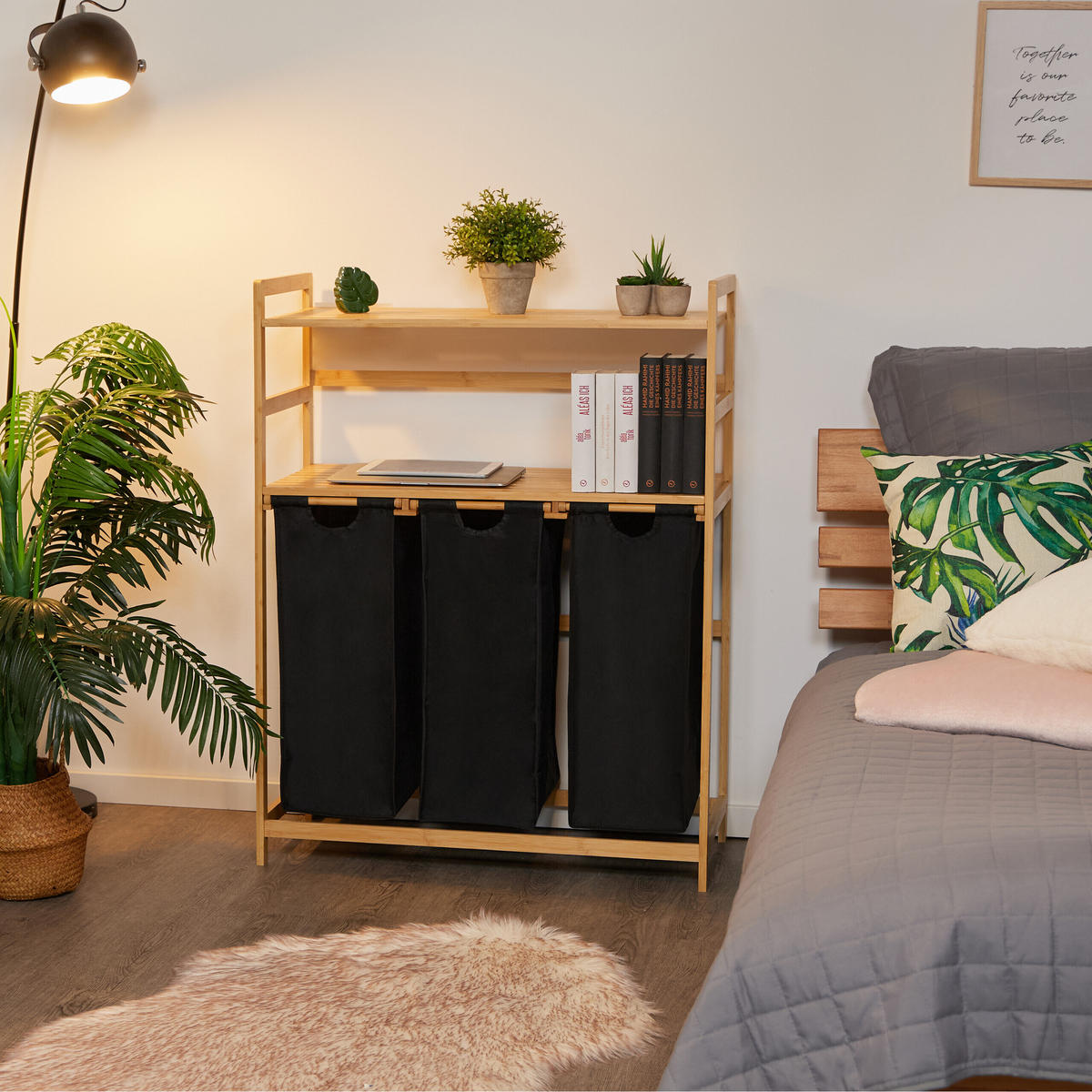 WÄSCHEKORBREGAL - Multicolor, Holz/Textil (80/105/40cm) - Relaxdays