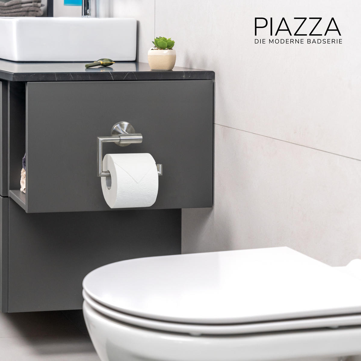 TOILETTENPAPIERHALTER PIAZZA, Edelstahl, matt - Edelstahlfarben, Metall (15.5/11/6cm) - bremermann