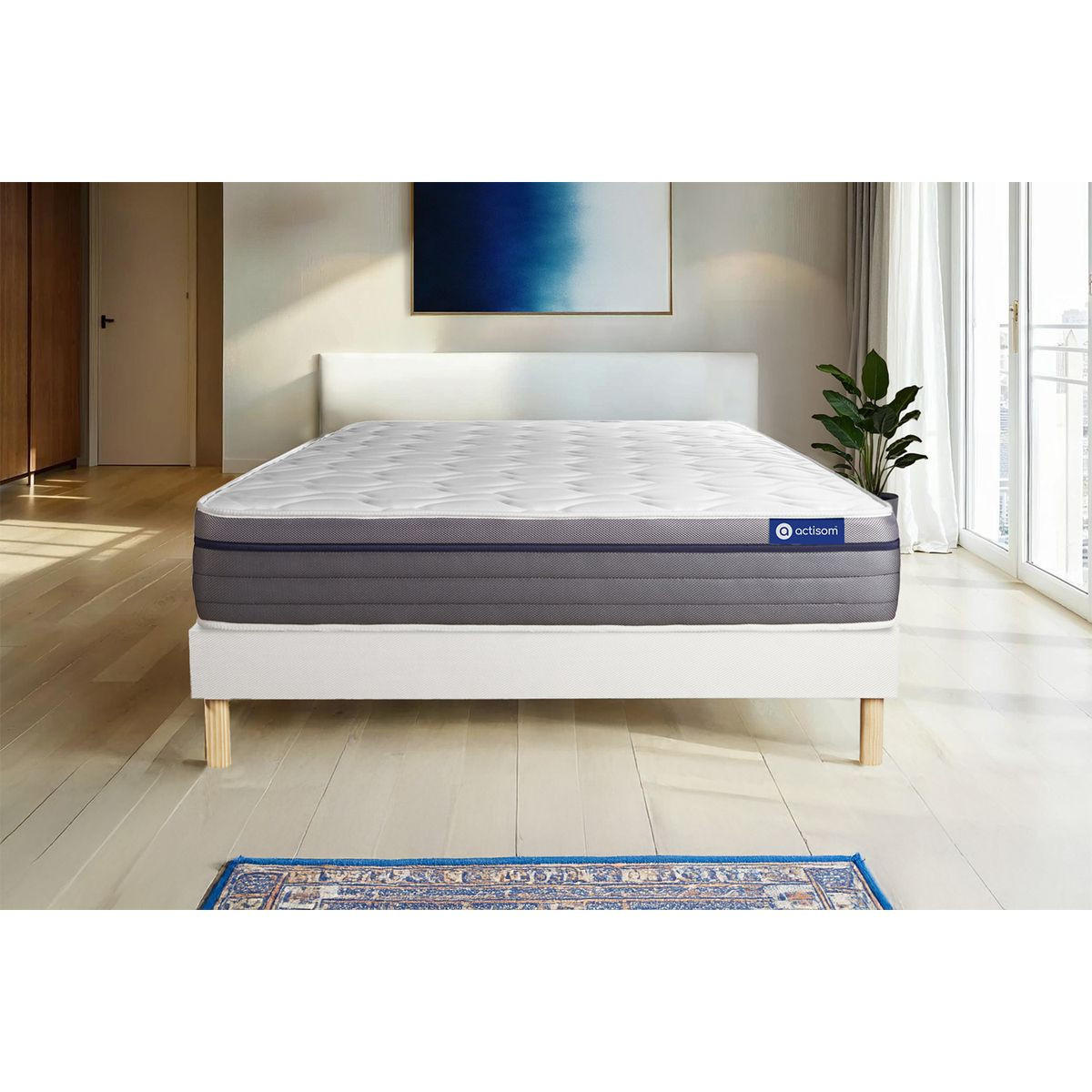 BETT Actilatex zen Latex und Memory-Schaum 135 x 190 cm h1 - Kit Bettgestell Weiß - Beige/Weiß, Karton/Holz (135/190cm) - ACTISOM