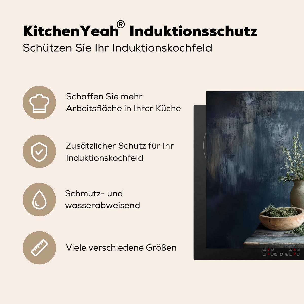 HERDABDECKPLATTE Stilleben - Kräuter - Rustikal Ceranfeldabdeckung 85x52 cm - Blaugrau, Kunststoff (85/52/0.2cm) - MuchoWow