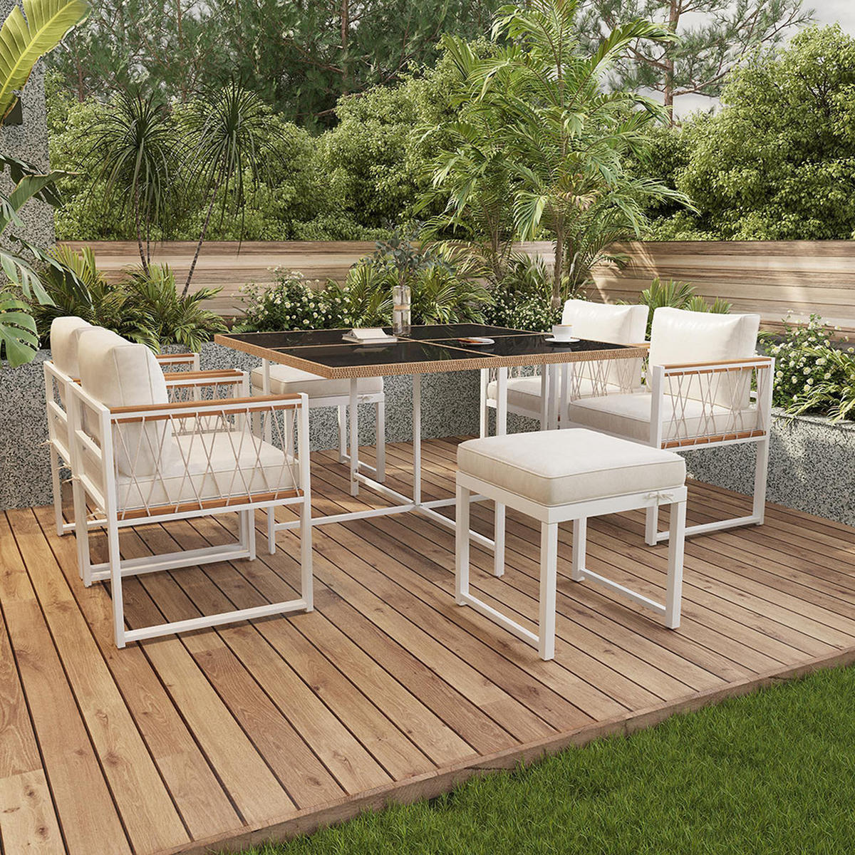 DINING-LOUNGESET für 6 Personen，Weiß - Weiß, Metall - KOMHTOM