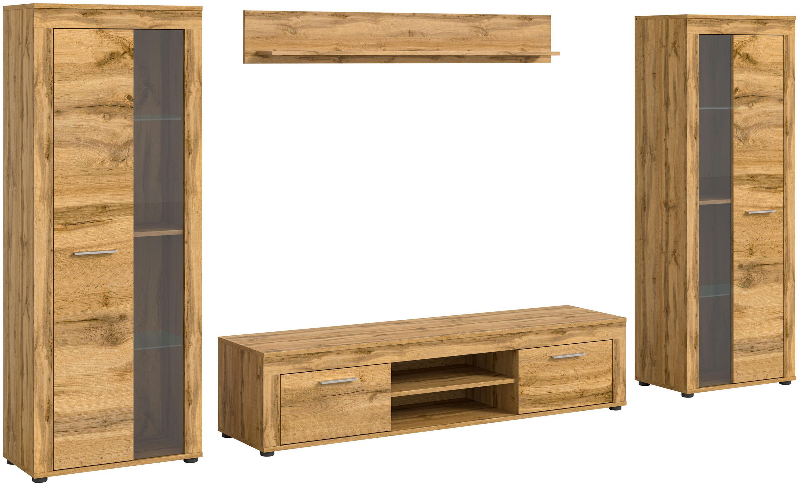 WOHNWAND Milo 4 tlg. (B/H/T: ca. 310/159/40 cm) in Wotan Eiche /Wotan Eiche - Eiche Wotan, Holzwerkstoff (310/159/40cm)