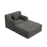 SCHLAFSOFA mit Hocker und Liegefunktion aus Cord in Dunkelgrau - Dunkelgrau, Textil (191/60/162cm) - EVRYAE