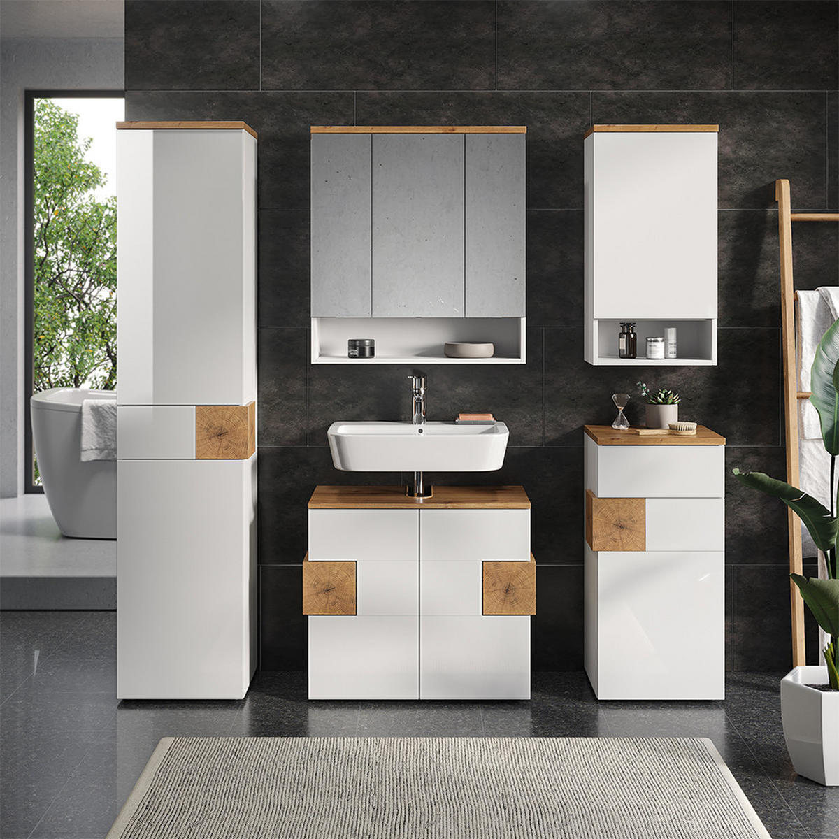 BADMÖBEL-SET Eden Weiß 4 Teile - Weiß Hochglanz, Holzwerkstoff (73/64/37cm) - Vicco
