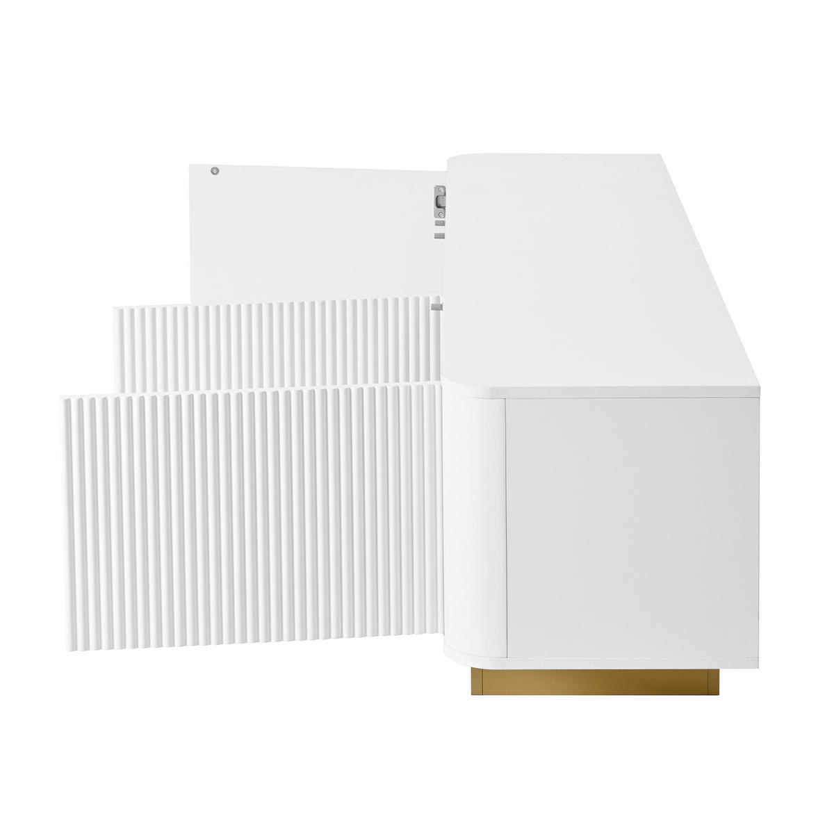 TV-LOWBOARD 170 cm aus MDF, Holzoptik, 3 Türen, Stauraum, abgerundet, Kabelmanagement, Weiß - Weiß, Holzwerkstoff (170/47/40cm)