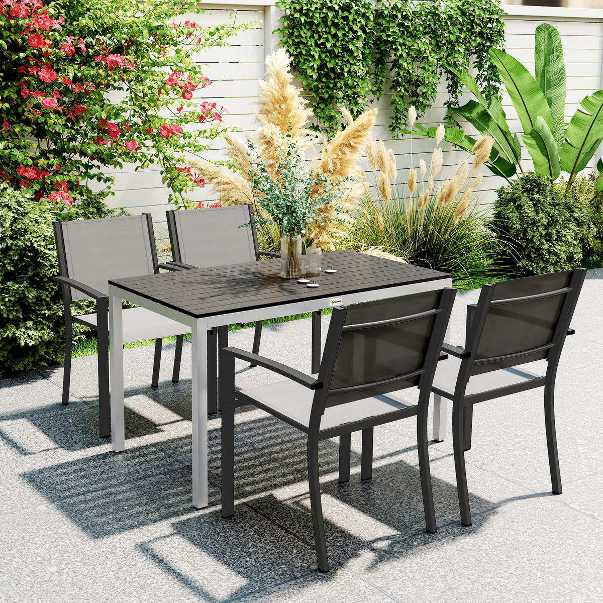 GARTENTISCH DE-07255 Aluminium, wetterfest mit Holzoptik Schwarz - Schwarz, Metall (120/70/72cm) - ComfortXL