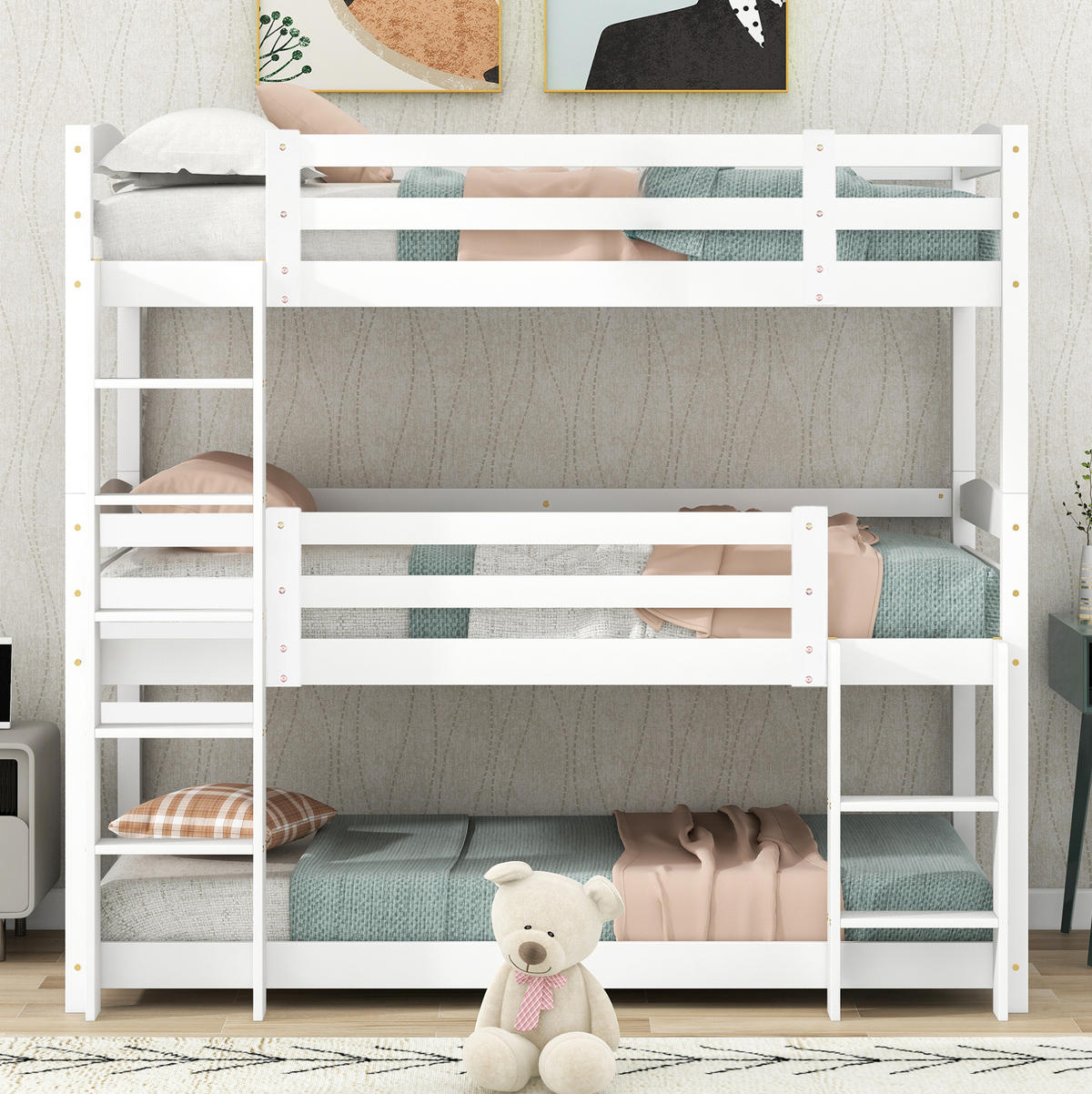 ETAGENBETT Kinderbette 90/200 cm aus Kiefernholz mit trennbarer Konstruktion Weiß - Weiß, Holz (90/200cm) - Modenvie