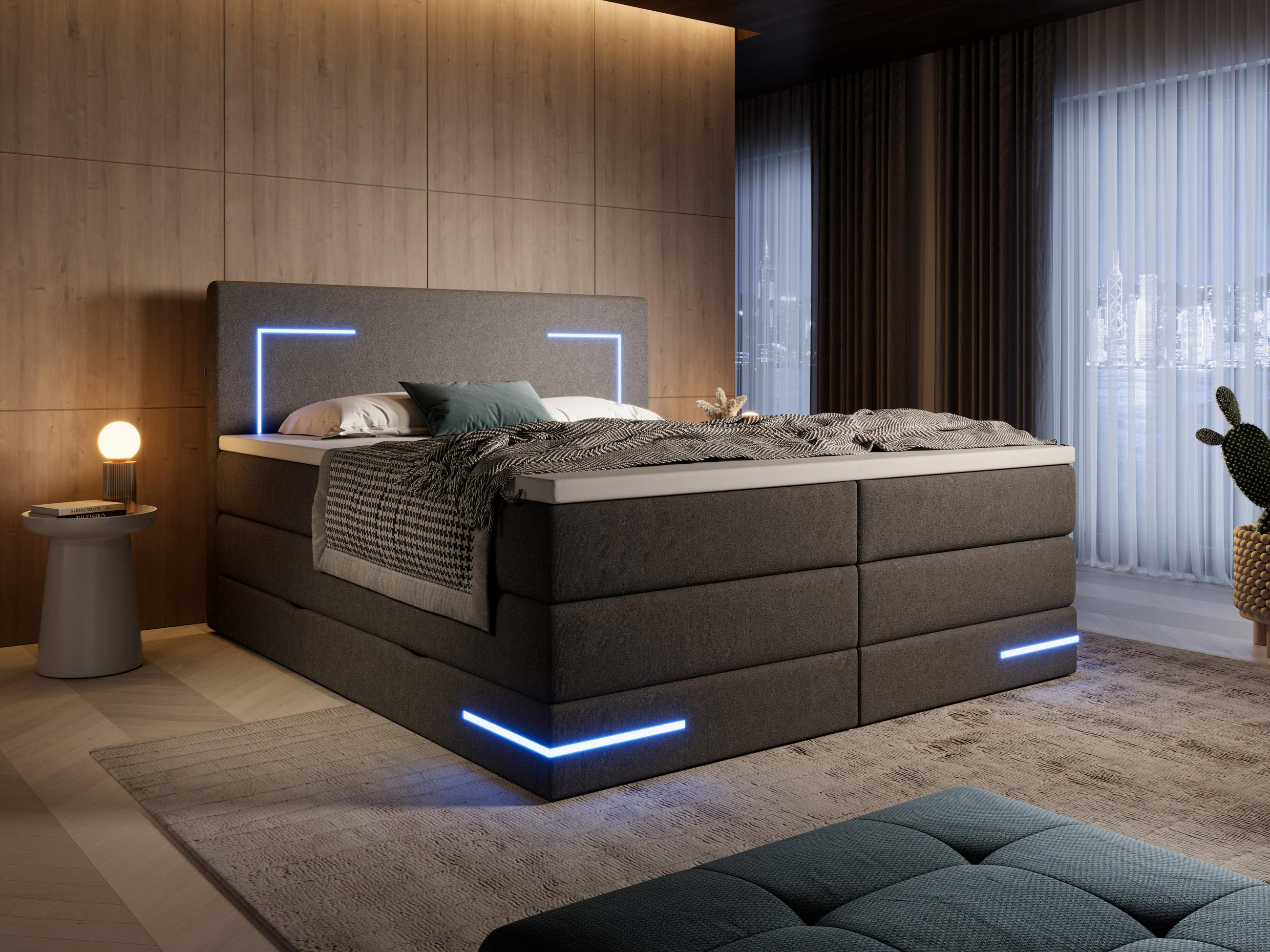 Thumbnail - wonello Boxspringbett, Anthrazit, Textil, H4, Höhe ca. 18 cm, 200x200 cm, Schlafzimmer, Betten, Boxspringbetten