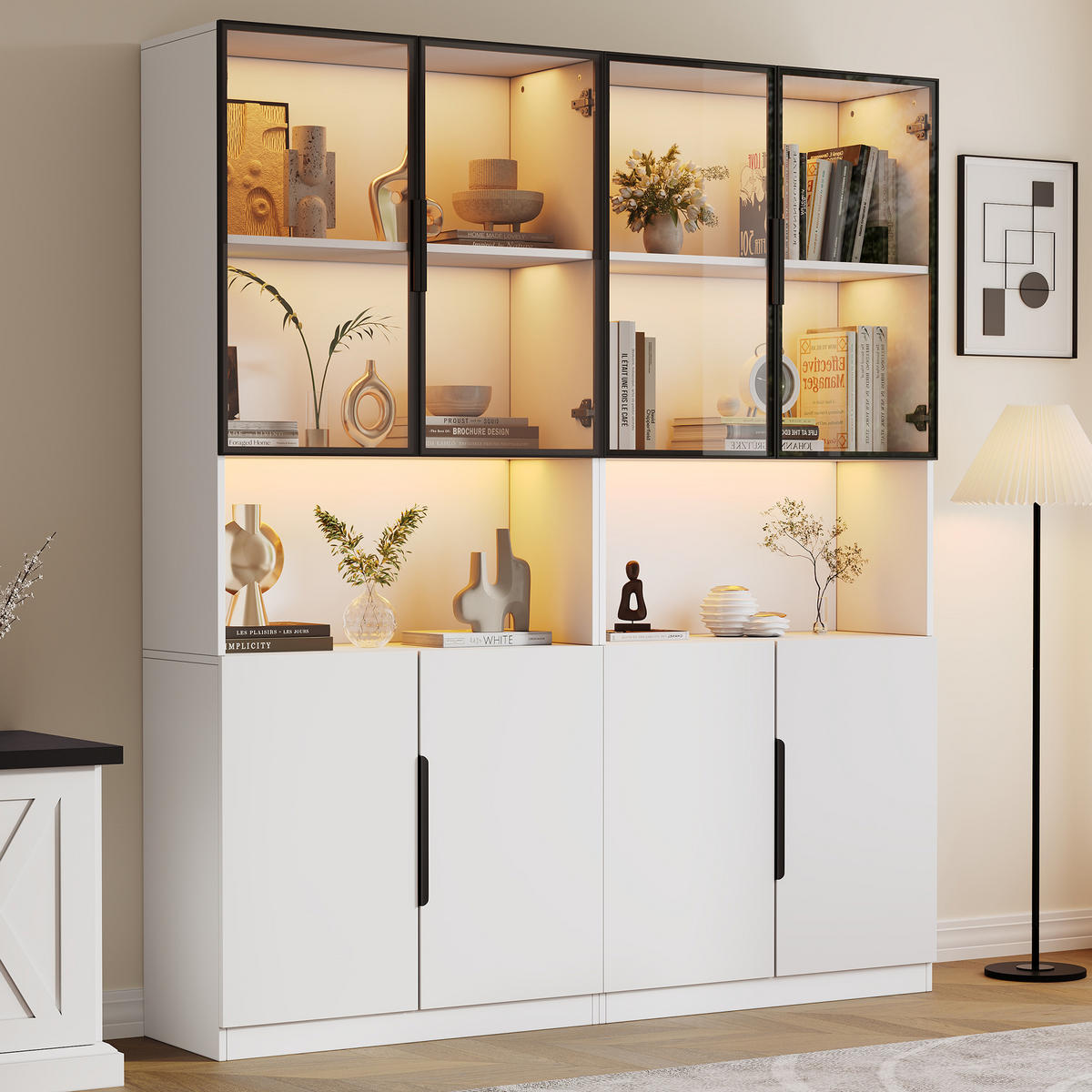 VITRINE Weiß 160/30/200 cm - Weiß, Holzwerkstoff (160/200/30cm) - PANGIVO