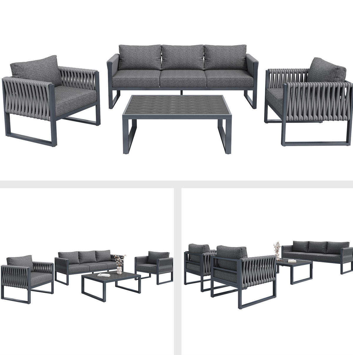 GARTENLOUNGE-SET aus Metall mit Tisch, 5-Sitzer, 167/61/63 cm, Grau - Grau, Metall - Redom