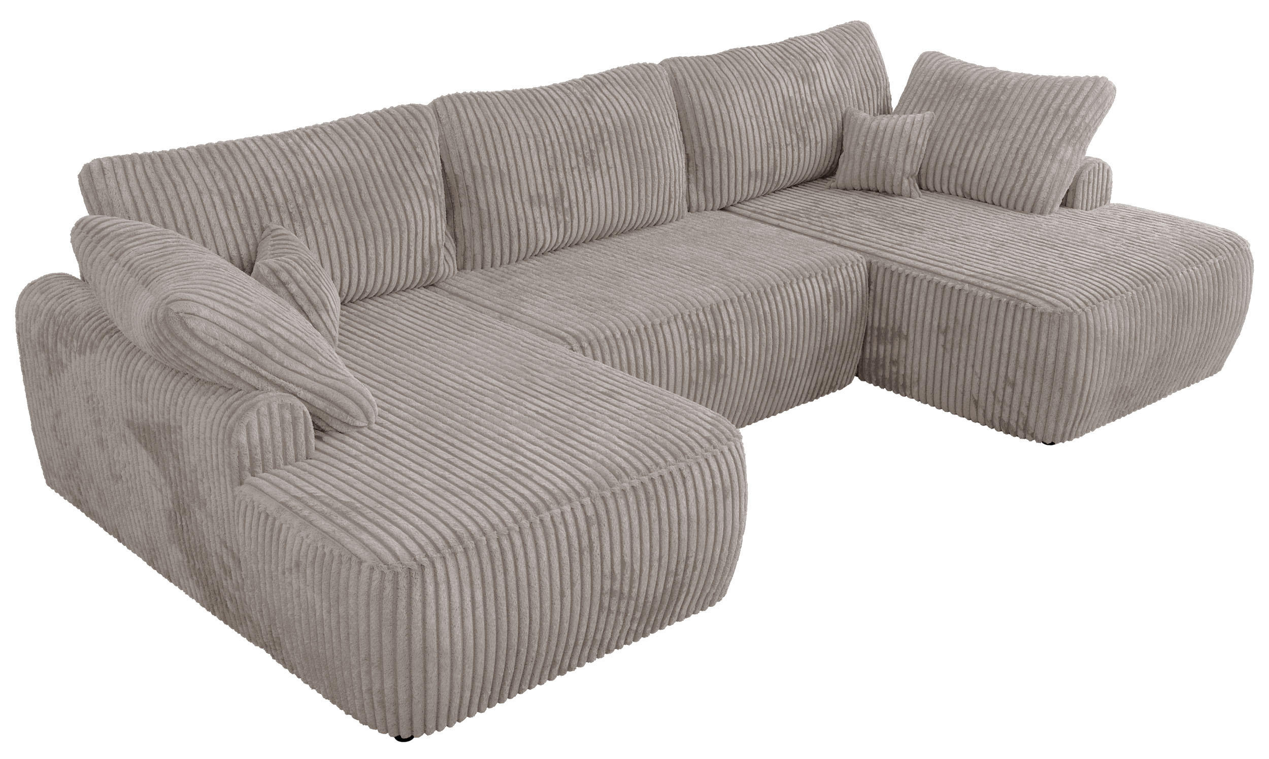 WOHNLANDSCHAFT CUBO U Hellbraun Cord - Hellbraun/Schwarz, Kunststoff/Textil (370/100/187cm) - MKS