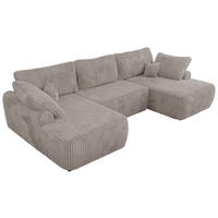 WOHNLANDSCHAFT CUBO U Hellbraun Cord - Hellbraun/Schwarz, Kunststoff/Textil (370/100/187cm) - MKS