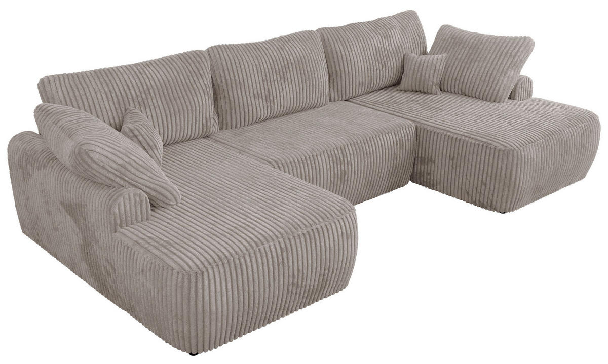 WOHNLANDSCHAFT CUBO U Hellbraun Cord - Hellbraun/Schwarz, Kunststoff/Textil (370/100/187cm) - MKS