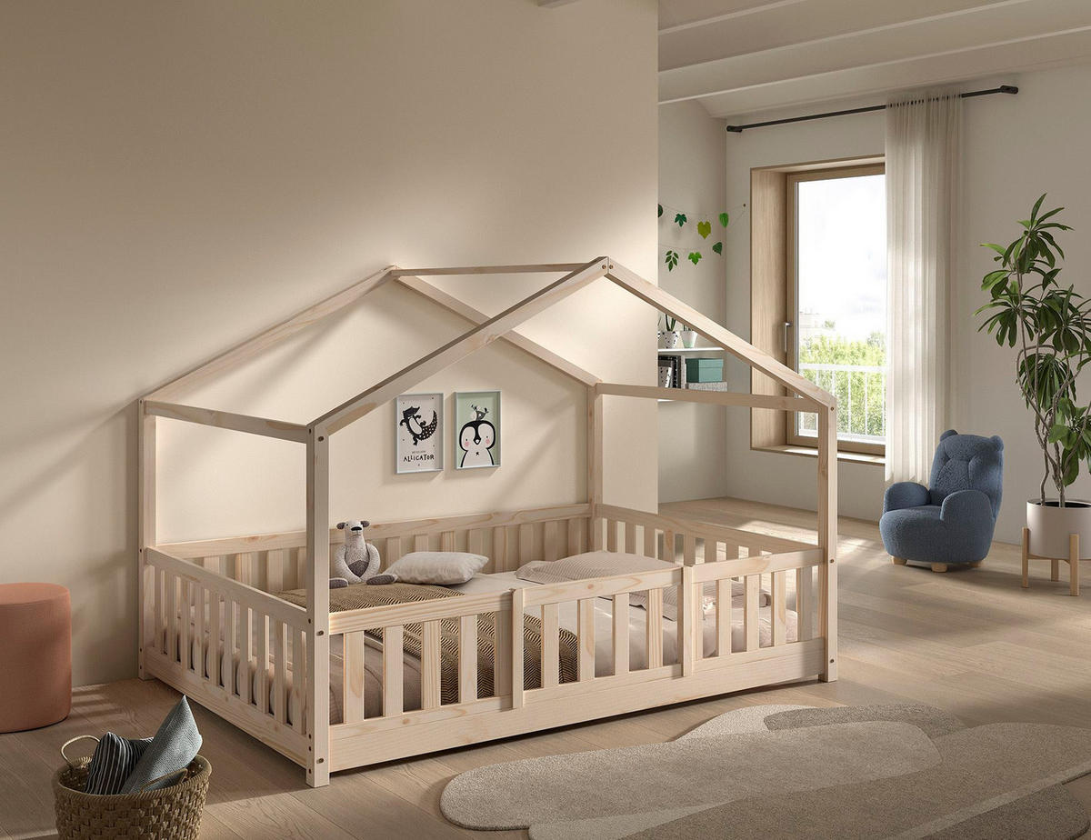HAUSBETT Kapua 140x200 mit Rausfallschutz Kiefer Massivholz Natur - Kieferfarben, Holz (140/200cm) - 58aufmkessel