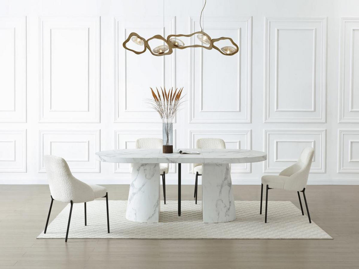 ESSTISCH ausziehbar - 6 bis +12 Personen - MDF - Marmor-Optik Weiß - CLOEVA - Weiß, Holz (300/100/76cm) - Vente-Unique