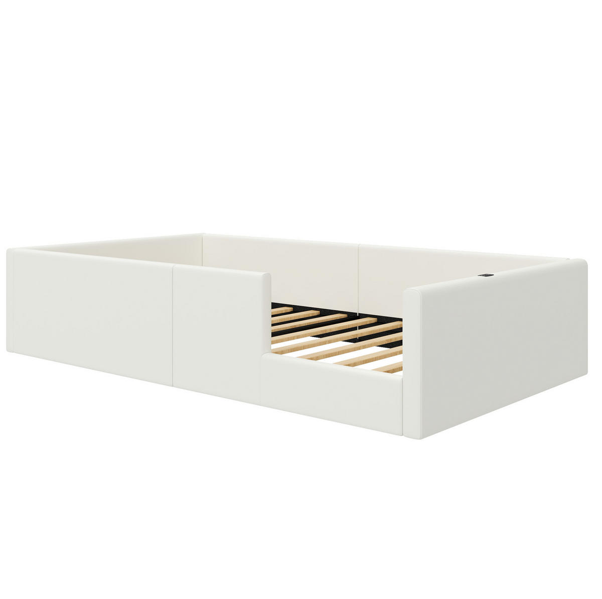 POLSTERBETT 90/200 cm weiß aus MDF mit Ladestation - Weiß, Holzwerkstoff (90/200cm) - OKWISH
