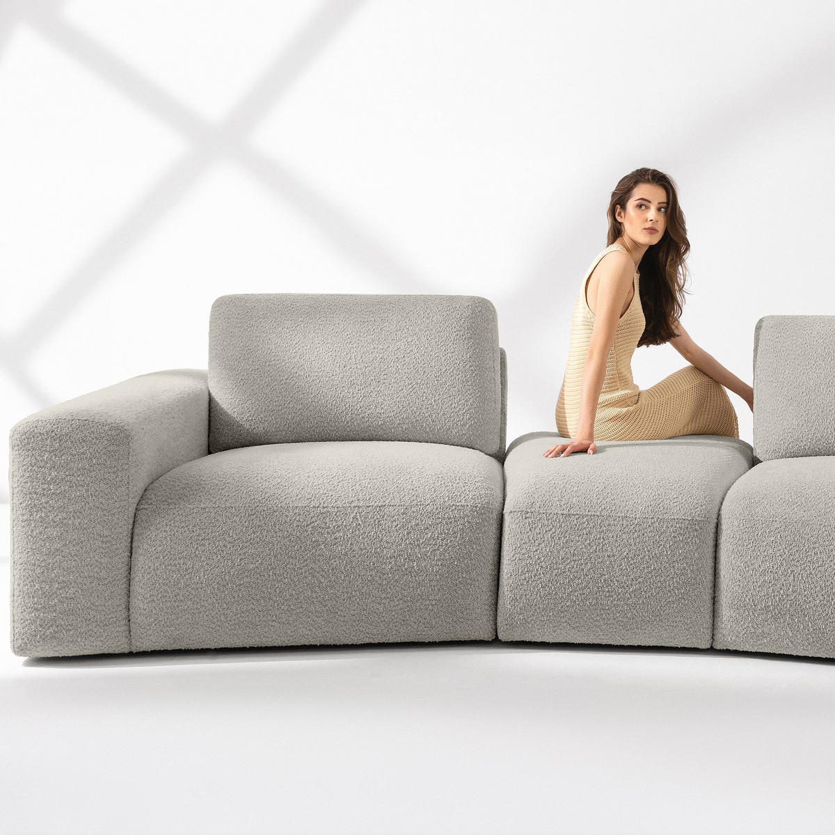 5-SITZER ECKSOFA ZUCCO Boucle rechts, Hellbraun - Hellbraun, Textil (430/84/105cm) - KONSIMO®