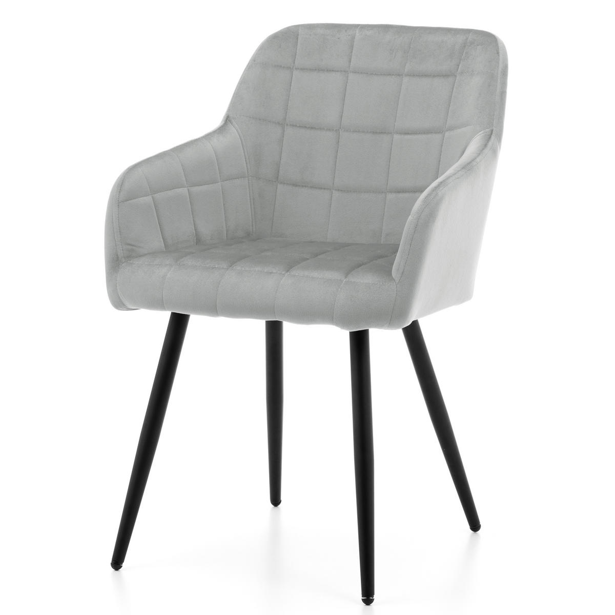 STUHL ORTE gepolstert mit Steppung - hellgrau - Samt Velours - Hellgrau/Schwarz, Textil/Metall (56/85/62cm) - NEW HOME