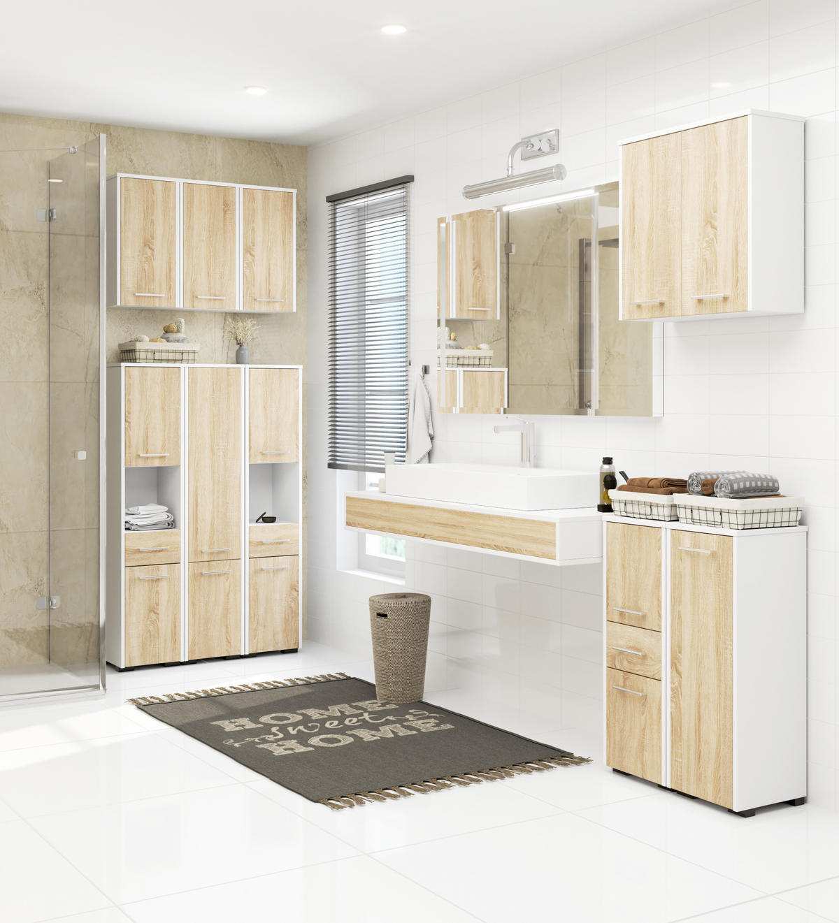 HÄNGESCHRANK Weiß, Sonoma Eiche 64x94x30 cm - Silberfarben/Weiß, Holzwerkstoff/Kunststoff (64/94/30cm) - Akord