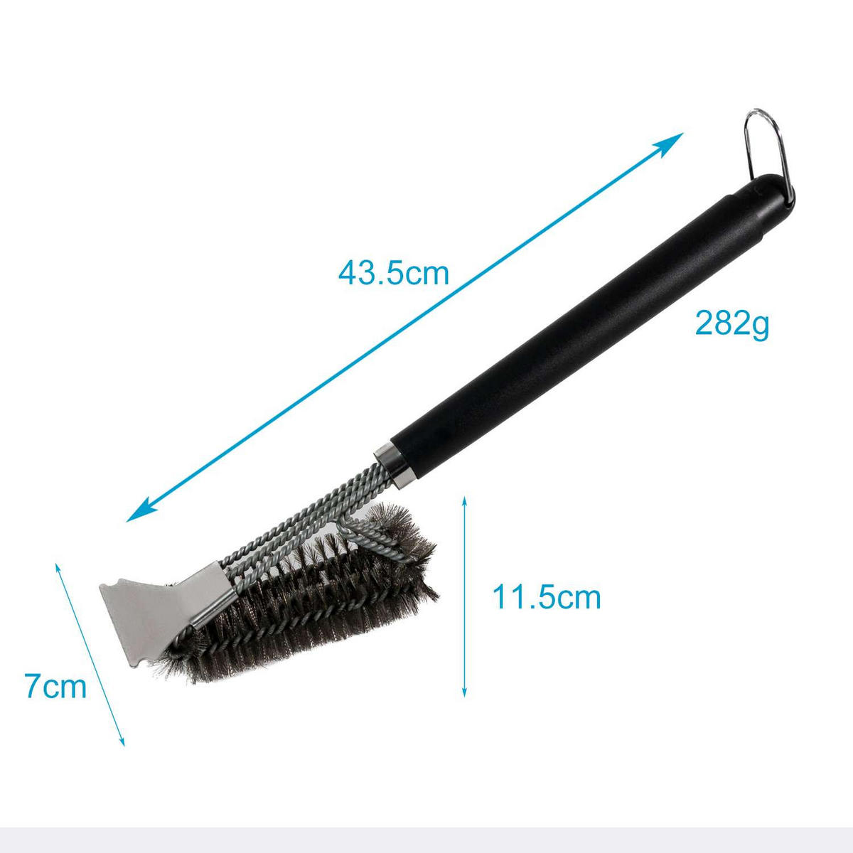 GRILLBÜRSTE aus Edelstahl mit Schaber 43.5 / 7 / 11.5 cm - Silberfarben, Metall (43.5cm)