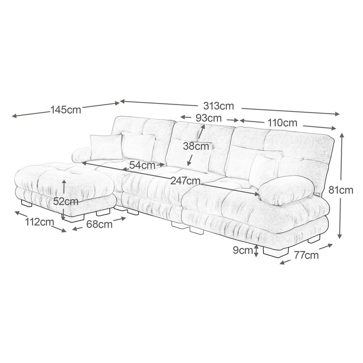ECKSOFA mit beweglichen Ottomane, tiefem Sitz und Vintage-Chenille-Bezug, Hellkaffee - Cappuccino, Textil (313/145cm) - Redom
