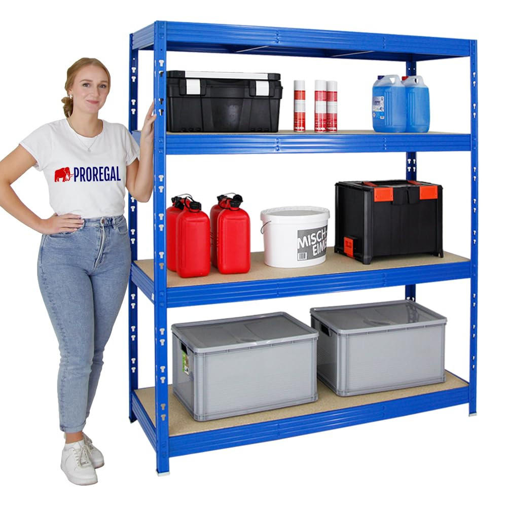 SCHWERLASTREGAL Rhino 180x160x60 cm 4 Spanplatten-Ebenen 8mm Fachlast 500 kg Blau - Blau, Metall (160/180/60cm) - PROREGAL