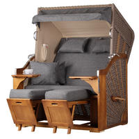STRANDKORB Komplettset - Schleswig Pinie - PE mokka - Modell 560 - Dunkelgrau, Holz (120/160/80cm) - bene living