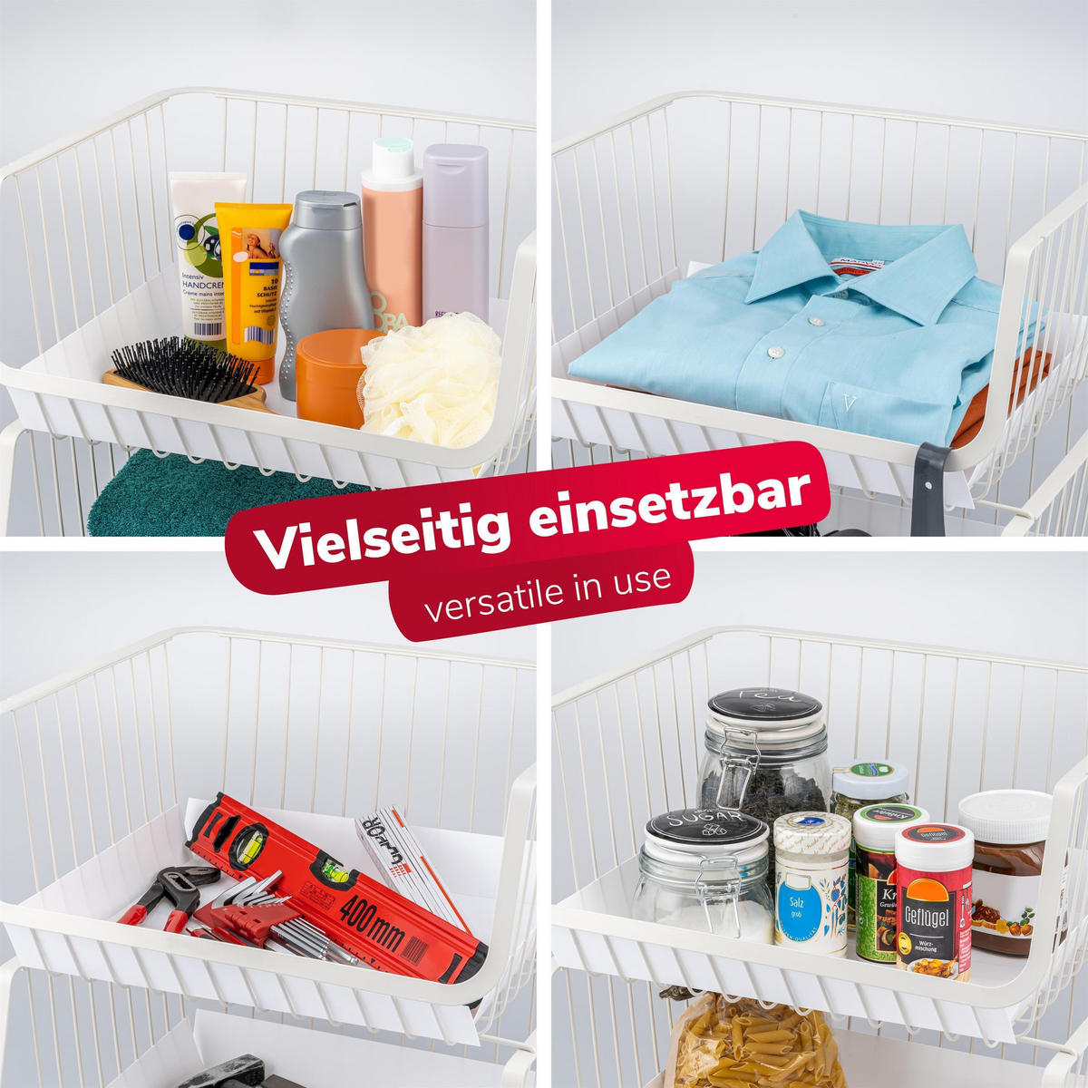 AUFBEWAHRUNGSKÖRBE, weiß, Metall, Kunststoff - Weiß, Metall (42/43.5/36cm) - bremermann