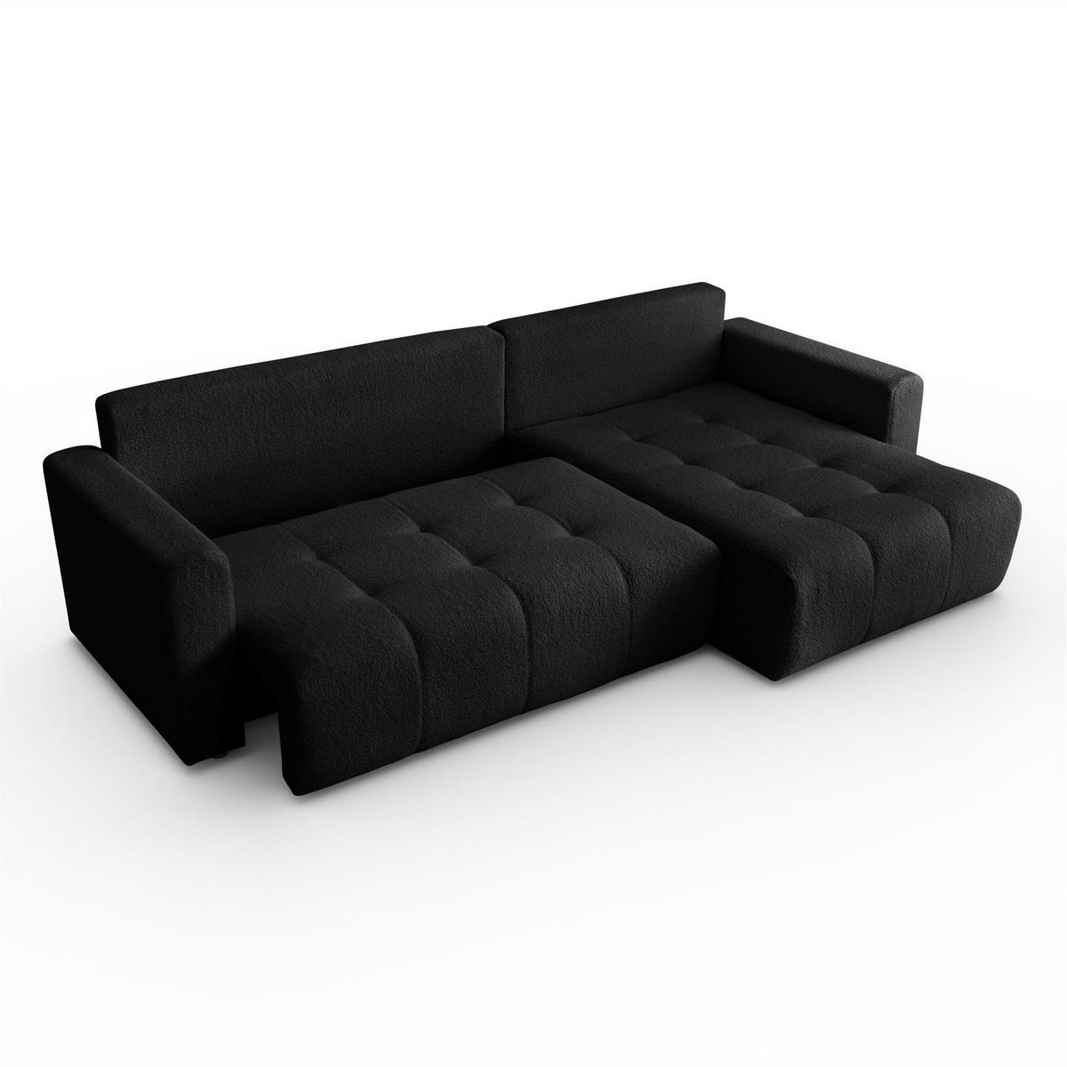 ECKSOFA VIENNA Stil Bettkasten und Funktionalität Bouclé Schwarz Rechts - Schwarz, Holz (261/143cm) - Kaiser Möbel