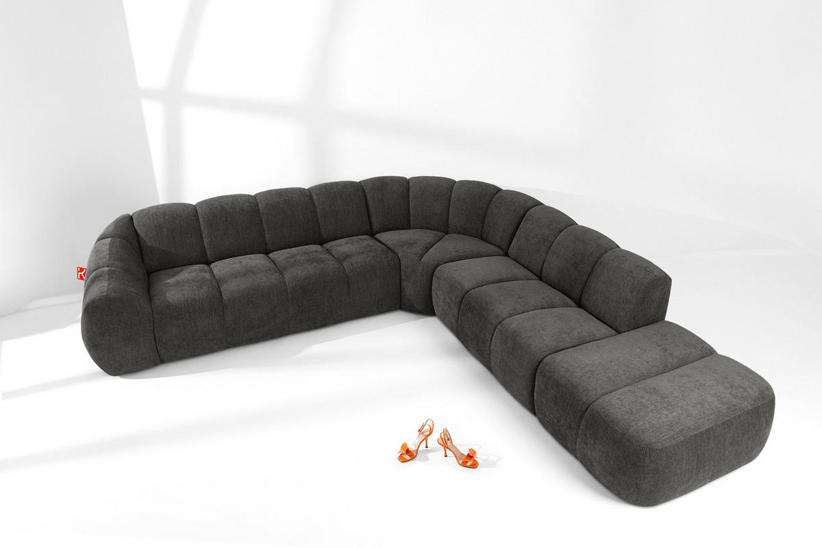 ECKSOFA RECHTS FLAVA, Graphitfarben - Graphitfarben, Holz/Holzwerkstoff (310/314cm) - KONSIMO®