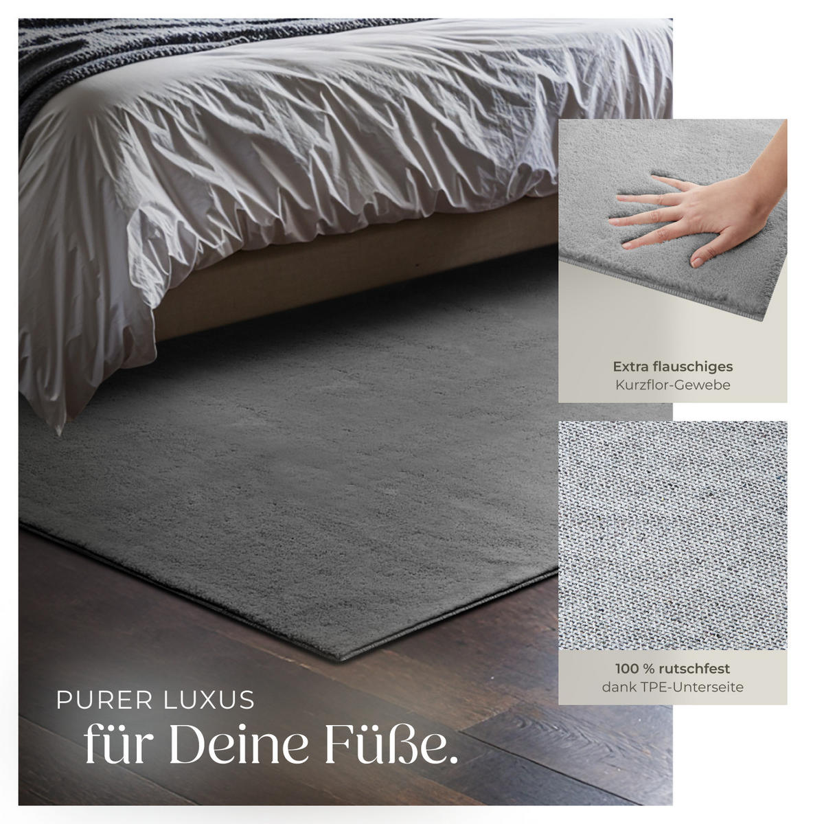 KURZFLORTEPPICH Soft Zone,rutschfeste Unterseite,grau - Grau, Kunststoff (170/120cm) - tectake