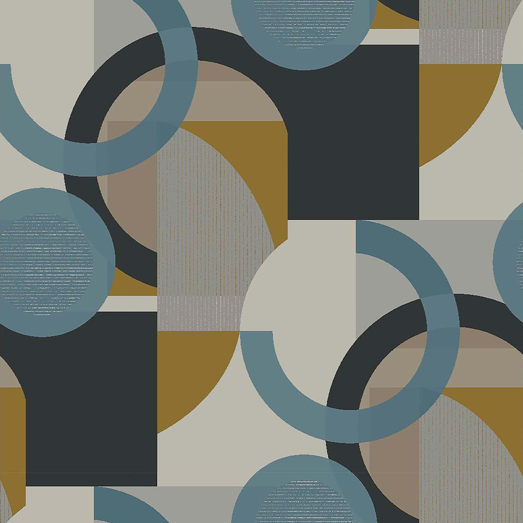 VLIESTAPETE Retro-Geo Blau-Ocker - Blau, Papier/Kunststoff (52/1000cm) - next