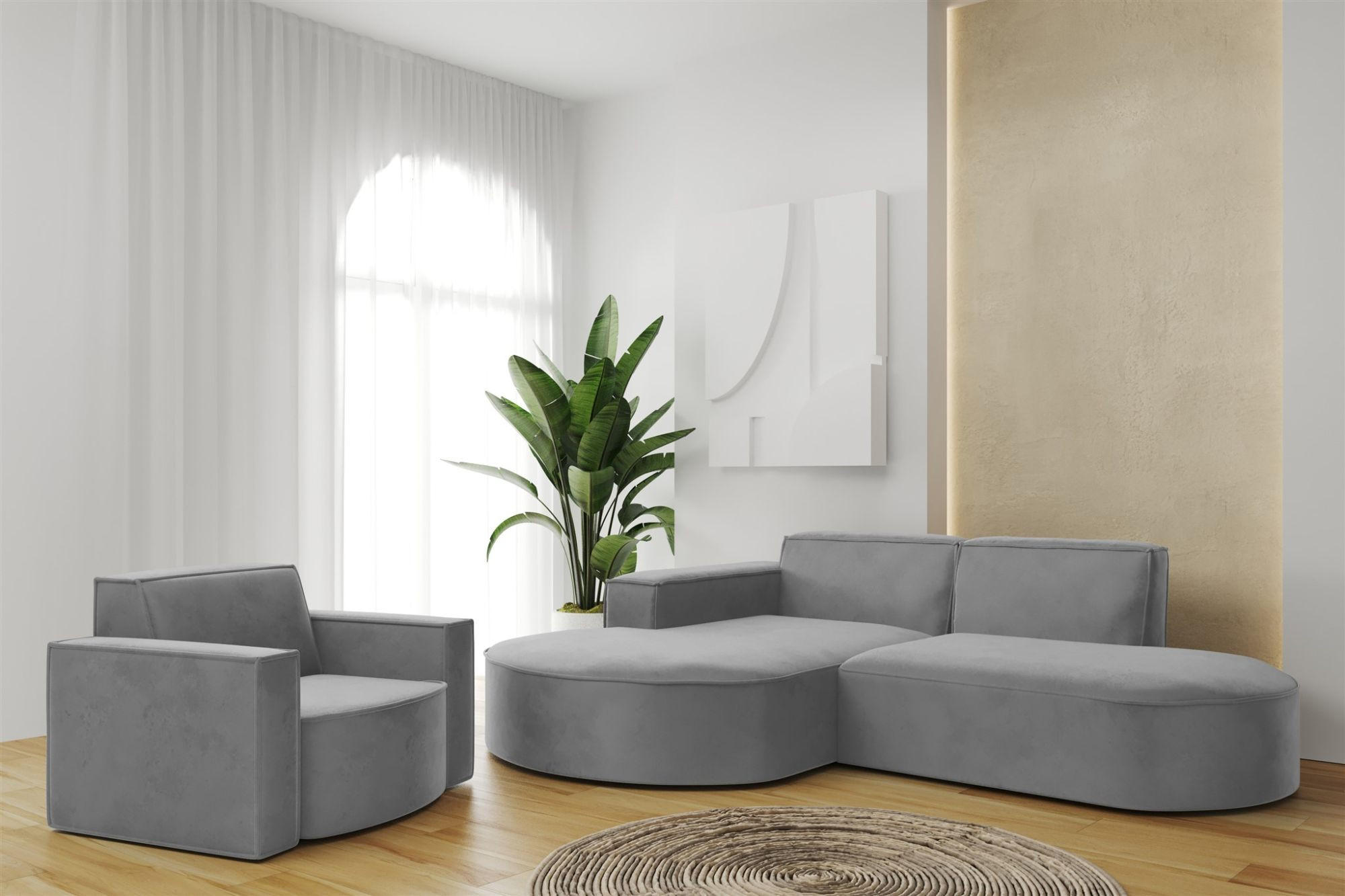 SOFASET Palma Ecksofa Sessel Opera - Grau, Holzwerkstoff/Textil (236/78/165cm) - Fun Möbel