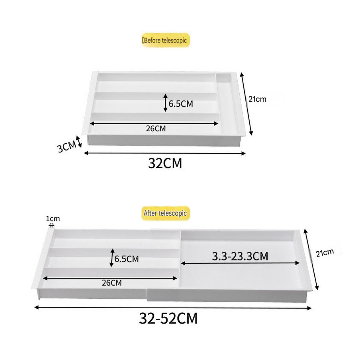BESTECKEINSATZ,BREITE Verstellbar (32–52 cm) × 21 cm, weiß. - Weiß, Kunststoff (21/3/52cm) - Weltevree