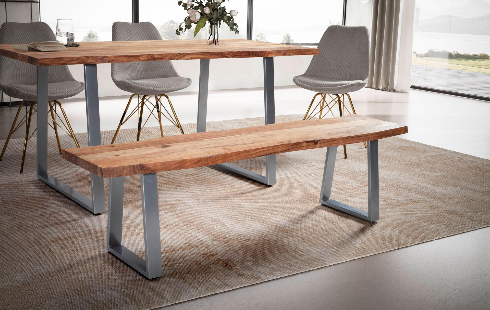 Thumbnail - Kadima Design Esszimmerbank, Akazie, Holz, Echtholz,Akazie, Rechteckig, Kufe, 160x46x40 cm, Esszimmer, Bänke, Sitzbänke
