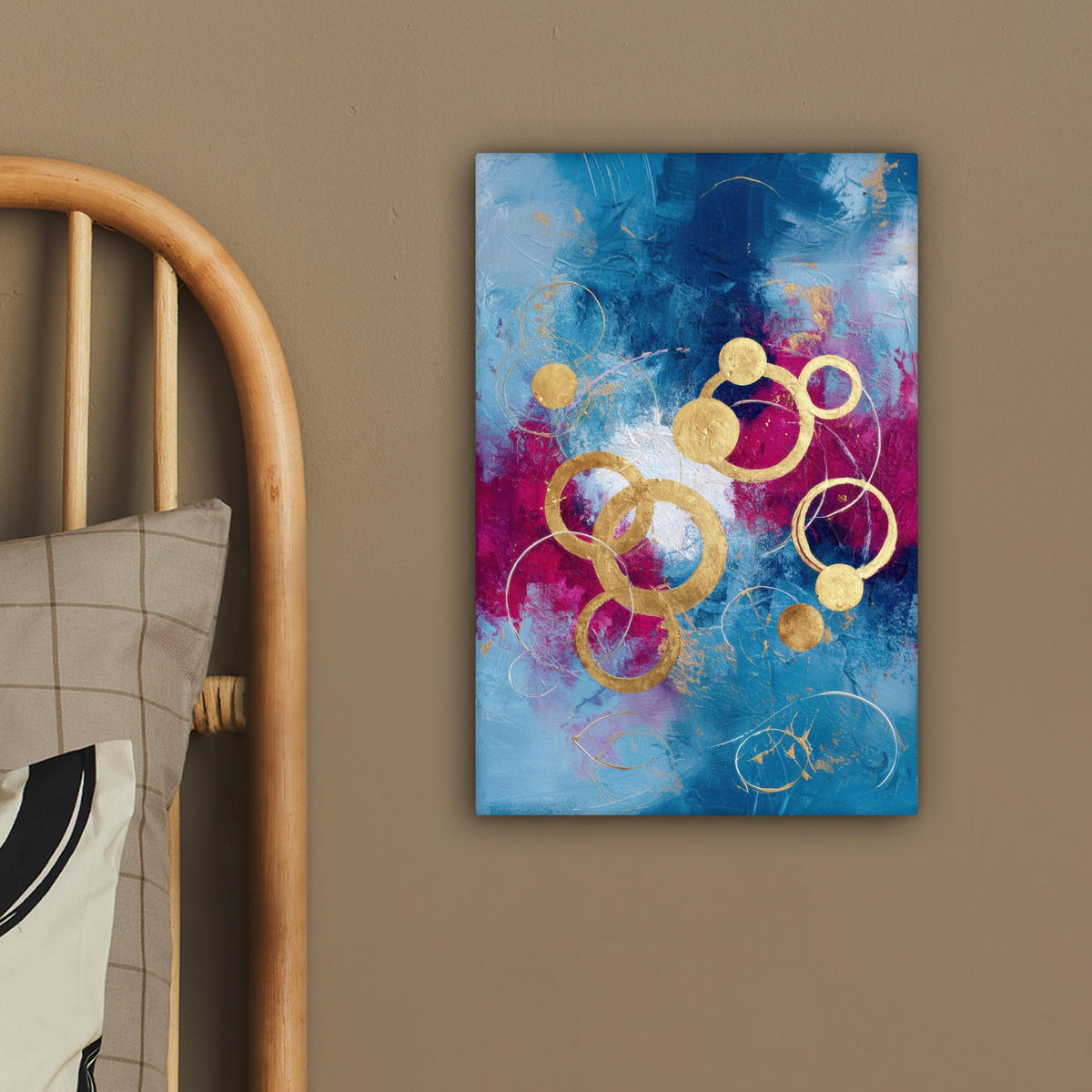 LEINWANDBILD Kreise - Gold - Abstrakt Deko Wohnzimmer 20x30 cm - Blau, Textil (20/30cm) - MuchoWow